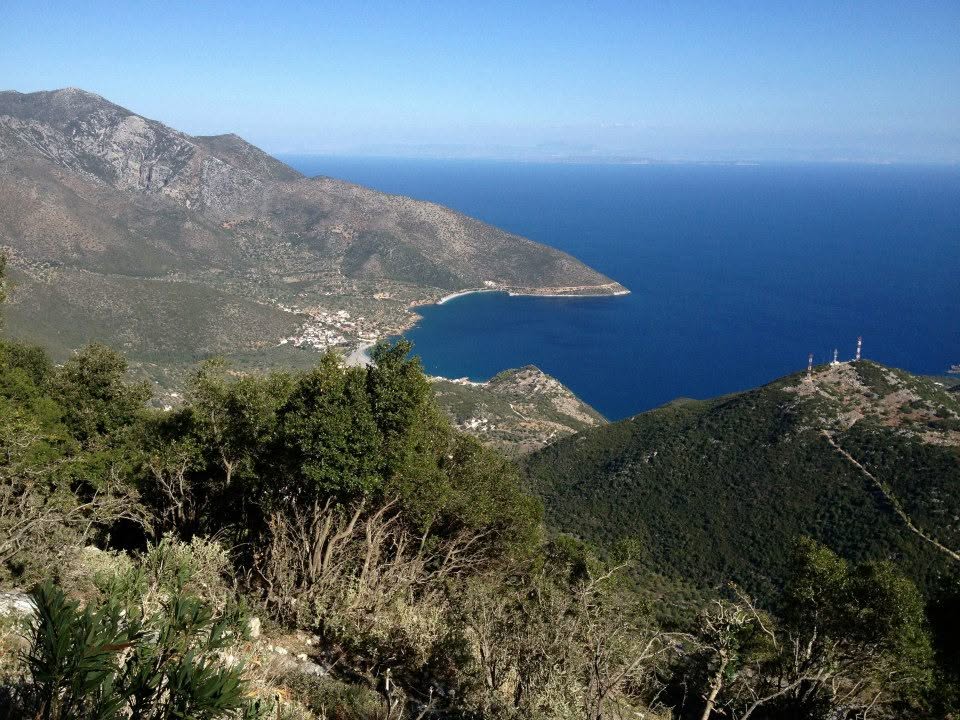 View over the mountains down to Kyparissi bay